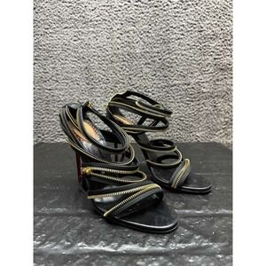 Christian Louboutin Leather Unzip Open-Toe 100 Heels Black Womens Size 42 EU